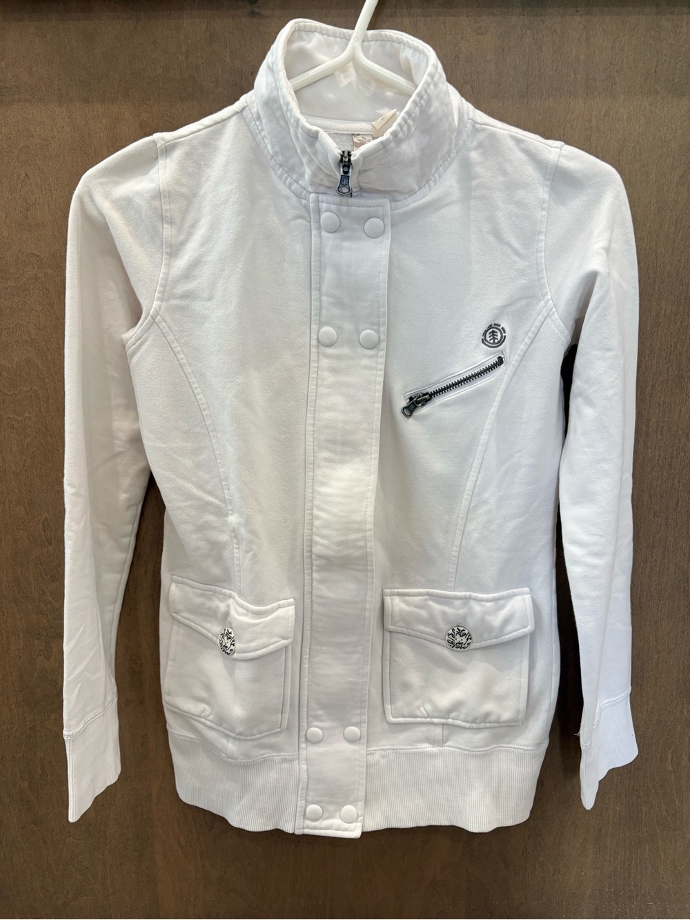 Element Women's White Utility Zip Hoodie with Stand Collar